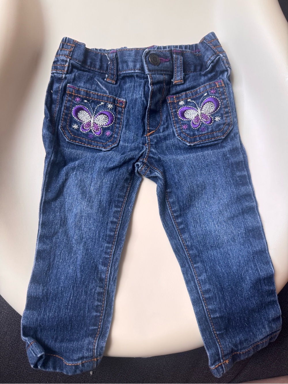 healthtex Dark Blue Jeans with Purple Butterfly Pockets